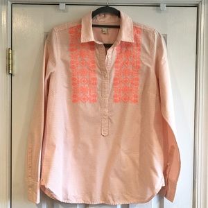 J. Crew Neon Coral Women's Striped Popover Shirt